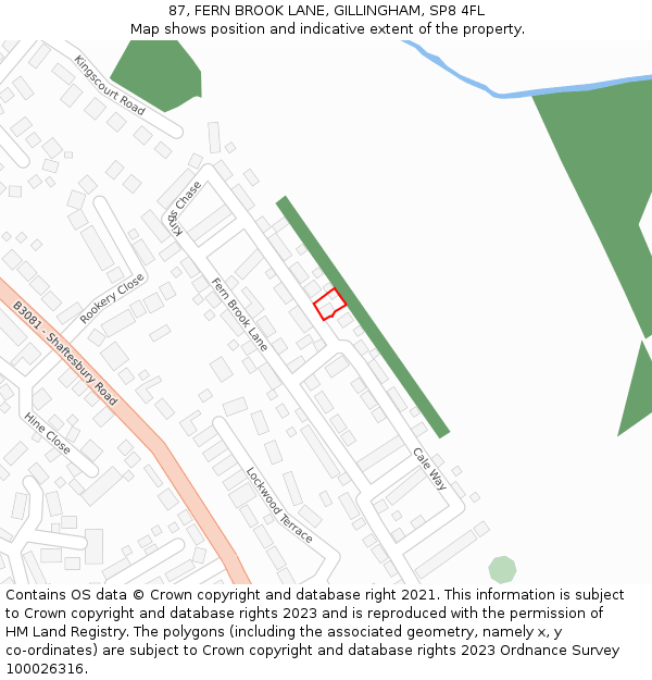 87, FERN BROOK LANE, GILLINGHAM, SP8 4FL: Location map and indicative extent of plot