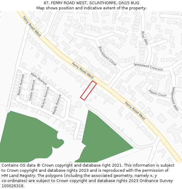 87, FERRY ROAD WEST, SCUNTHORPE, DN15 8UG: Location map and indicative extent of plot