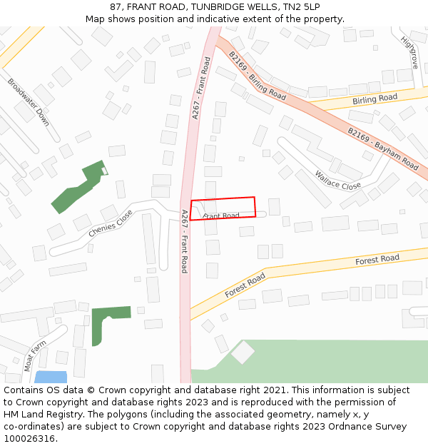 87, FRANT ROAD, TUNBRIDGE WELLS, TN2 5LP: Location map and indicative extent of plot