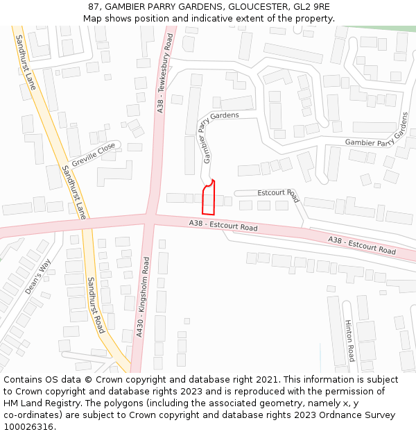 87, GAMBIER PARRY GARDENS, GLOUCESTER, GL2 9RE: Location map and indicative extent of plot