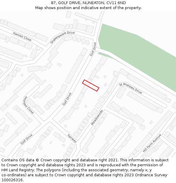 87, GOLF DRIVE, NUNEATON, CV11 6ND: Location map and indicative extent of plot