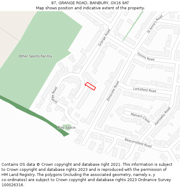 87, GRANGE ROAD, BANBURY, OX16 9AT: Location map and indicative extent of plot