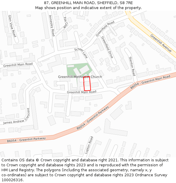87, GREENHILL MAIN ROAD, SHEFFIELD, S8 7RE: Location map and indicative extent of plot