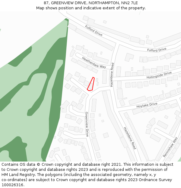 87, GREENVIEW DRIVE, NORTHAMPTON, NN2 7LE: Location map and indicative extent of plot