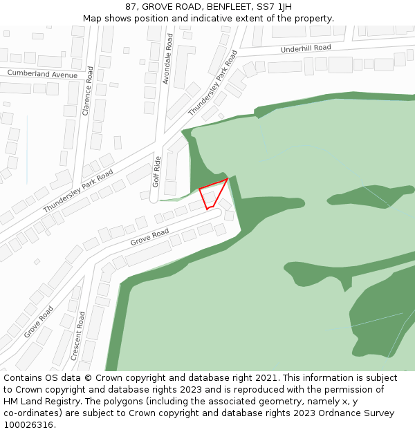 87, GROVE ROAD, BENFLEET, SS7 1JH: Location map and indicative extent of plot