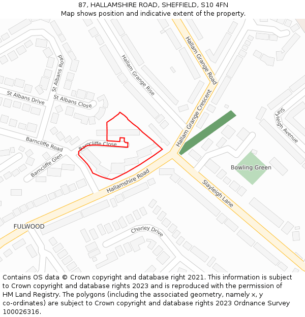 87, HALLAMSHIRE ROAD, SHEFFIELD, S10 4FN: Location map and indicative extent of plot