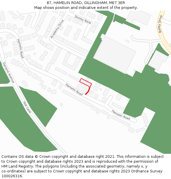 87, HAMELIN ROAD, GILLINGHAM, ME7 3ER: Location map and indicative extent of plot