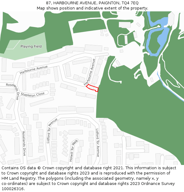 87, HARBOURNE AVENUE, PAIGNTON, TQ4 7EQ: Location map and indicative extent of plot