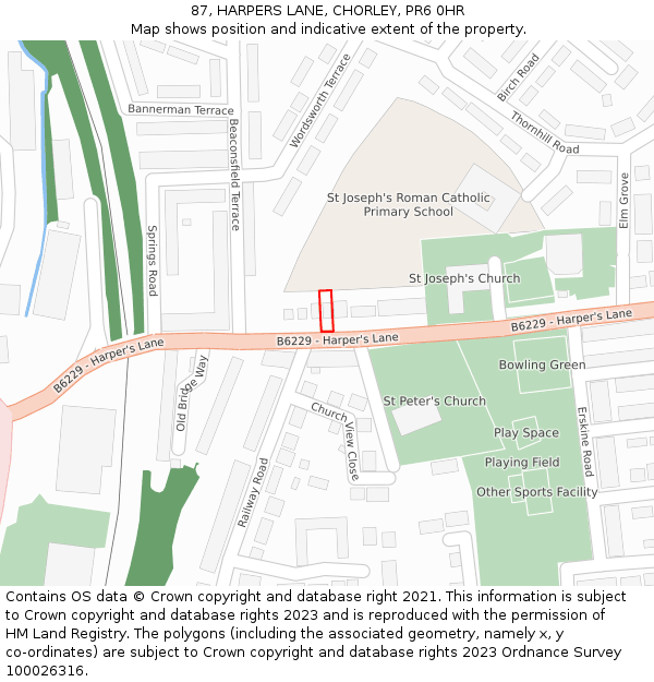 87, HARPERS LANE, CHORLEY, PR6 0HR: Location map and indicative extent of plot