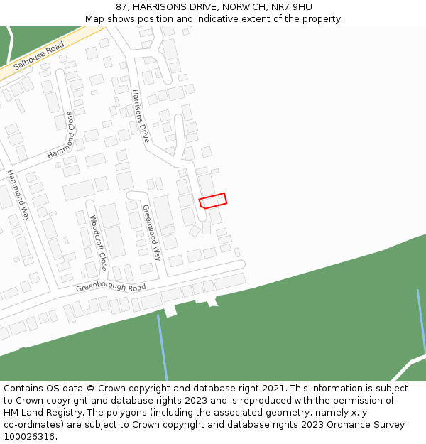 87, HARRISONS DRIVE, NORWICH, NR7 9HU: Location map and indicative extent of plot