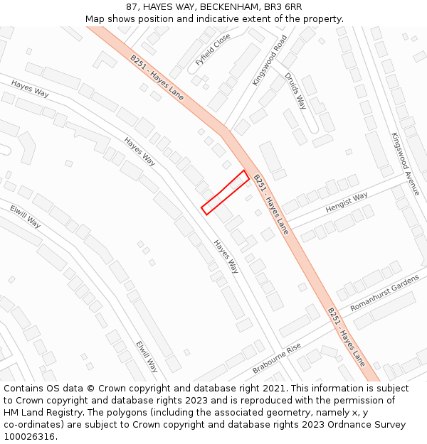 87, HAYES WAY, BECKENHAM, BR3 6RR: Location map and indicative extent of plot