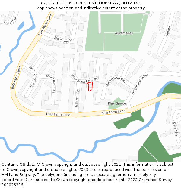 87, HAZELHURST CRESCENT, HORSHAM, RH12 1XB: Location map and indicative extent of plot