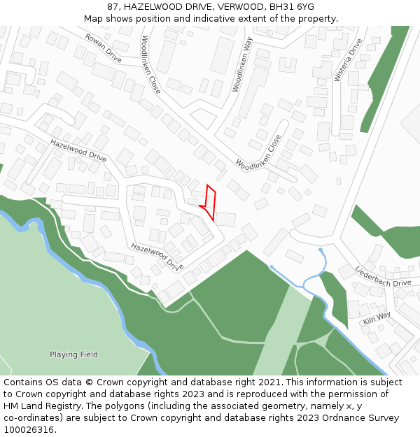 87, HAZELWOOD DRIVE, VERWOOD, BH31 6YG: Location map and indicative extent of plot