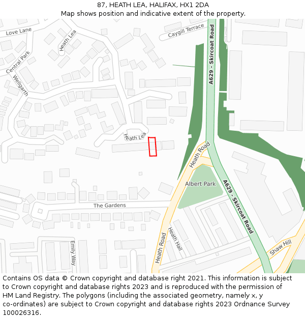 87, HEATH LEA, HALIFAX, HX1 2DA: Location map and indicative extent of plot