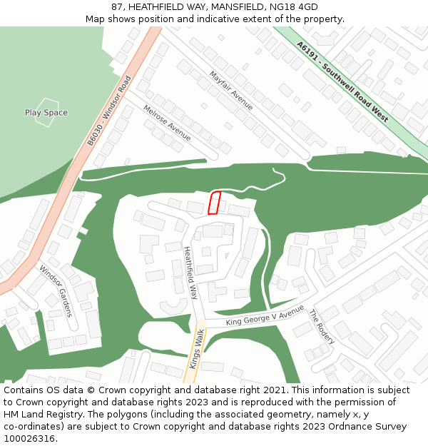 87, HEATHFIELD WAY, MANSFIELD, NG18 4GD: Location map and indicative extent of plot