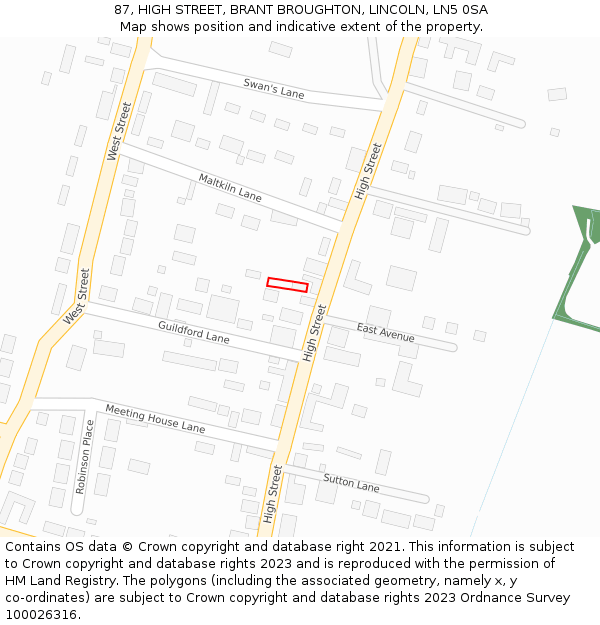 87, HIGH STREET, BRANT BROUGHTON, LINCOLN, LN5 0SA: Location map and indicative extent of plot