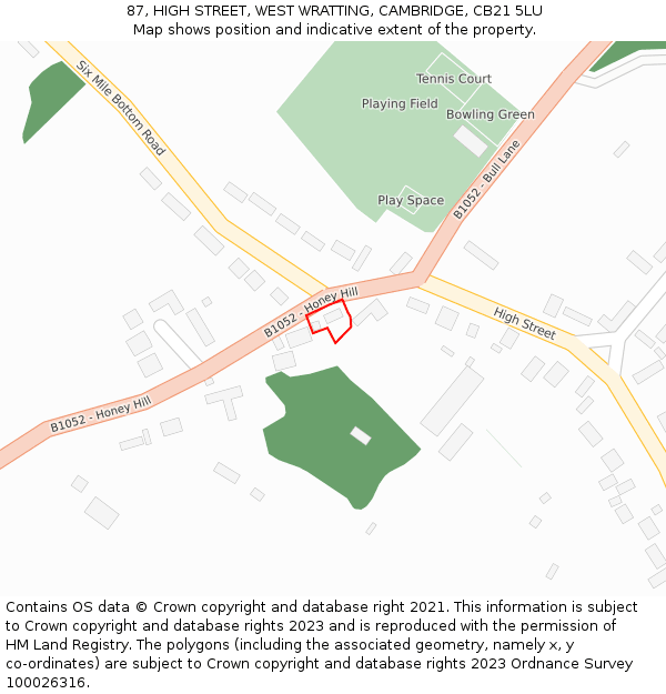 87, HIGH STREET, WEST WRATTING, CAMBRIDGE, CB21 5LU: Location map and indicative extent of plot