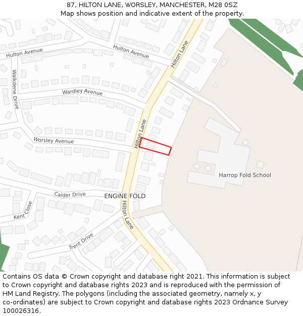 87, HILTON LANE, WORSLEY, MANCHESTER, M28 0SZ: Location map and indicative extent of plot