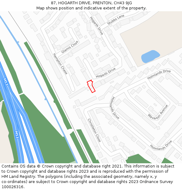 87, HOGARTH DRIVE, PRENTON, CH43 9JG: Location map and indicative extent of plot