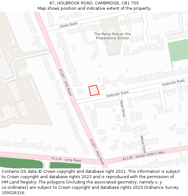 87, HOLBROOK ROAD, CAMBRIDGE, CB1 7SX: Location map and indicative extent of plot