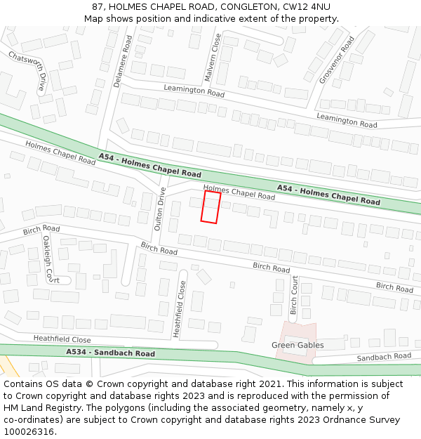 87, HOLMES CHAPEL ROAD, CONGLETON, CW12 4NU: Location map and indicative extent of plot