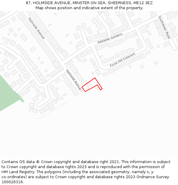 87, HOLMSIDE AVENUE, MINSTER ON SEA, SHEERNESS, ME12 3EZ: Location map and indicative extent of plot