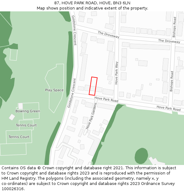 87, HOVE PARK ROAD, HOVE, BN3 6LN: Location map and indicative extent of plot