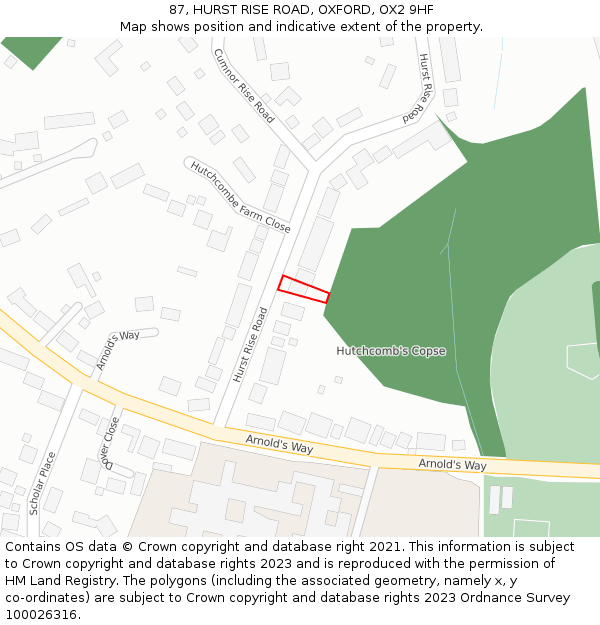 87, HURST RISE ROAD, OXFORD, OX2 9HF: Location map and indicative extent of plot