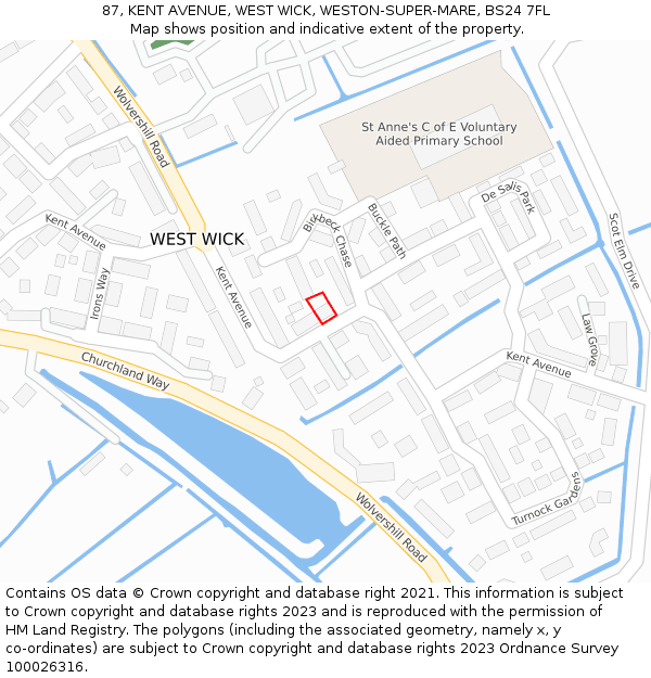 87, KENT AVENUE, WEST WICK, WESTON-SUPER-MARE, BS24 7FL: Location map and indicative extent of plot