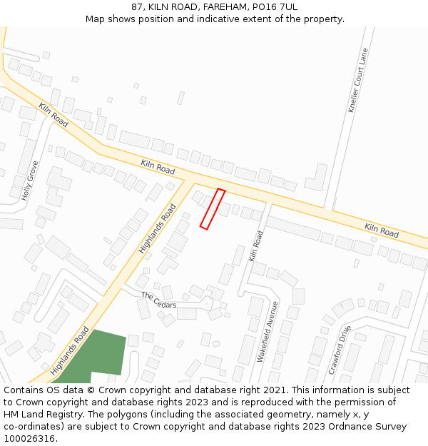 87, KILN ROAD, FAREHAM, PO16 7UL: Location map and indicative extent of plot