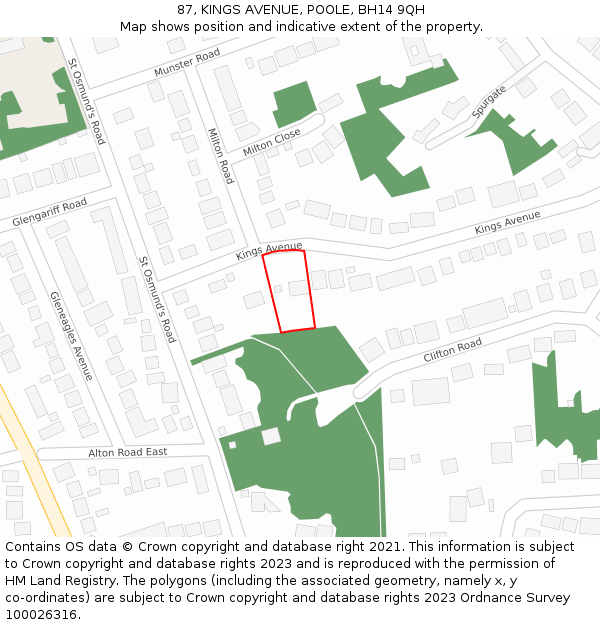 87, KINGS AVENUE, POOLE, BH14 9QH: Location map and indicative extent of plot