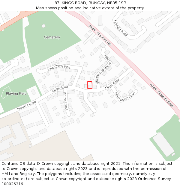 87, KINGS ROAD, BUNGAY, NR35 1SB: Location map and indicative extent of plot