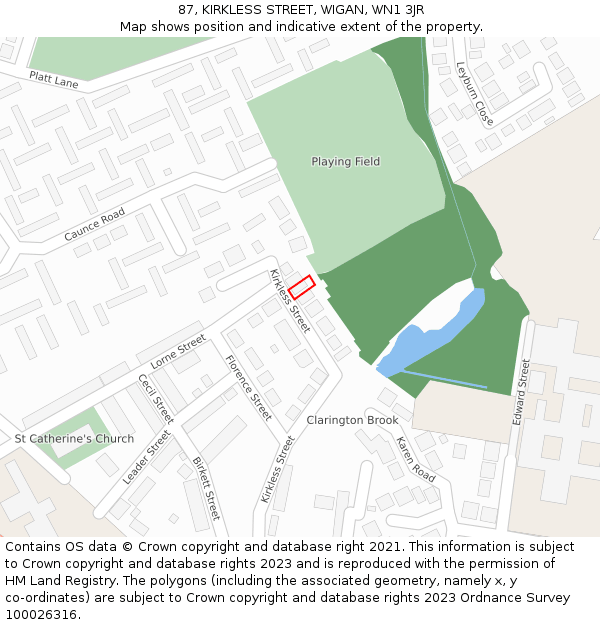 87, KIRKLESS STREET, WIGAN, WN1 3JR: Location map and indicative extent of plot