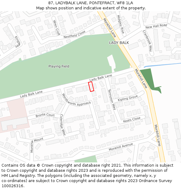 87, LADYBALK LANE, PONTEFRACT, WF8 1LA: Location map and indicative extent of plot