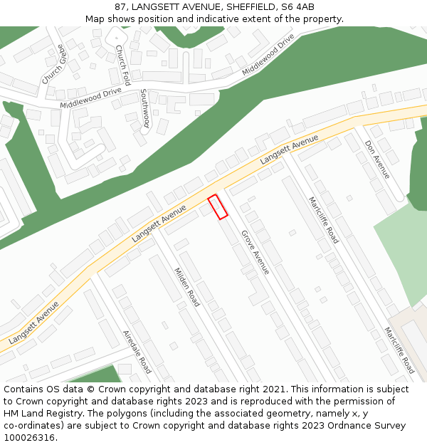 87, LANGSETT AVENUE, SHEFFIELD, S6 4AB: Location map and indicative extent of plot