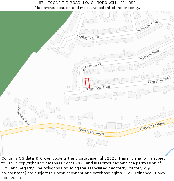 87, LECONFIELD ROAD, LOUGHBOROUGH, LE11 3SP: Location map and indicative extent of plot