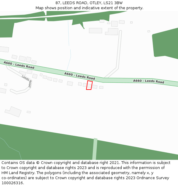 87, LEEDS ROAD, OTLEY, LS21 3BW: Location map and indicative extent of plot