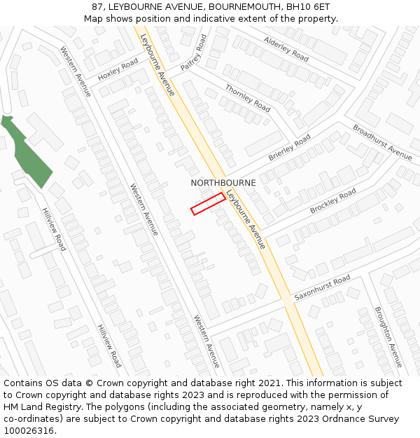 87, LEYBOURNE AVENUE, BOURNEMOUTH, BH10 6ET: Location map and indicative extent of plot