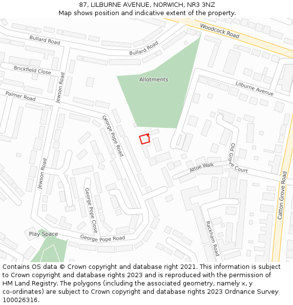 87, LILBURNE AVENUE, NORWICH, NR3 3NZ: Location map and indicative extent of plot