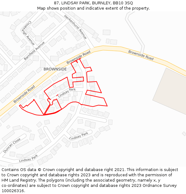 87, LINDSAY PARK, BURNLEY, BB10 3SQ: Location map and indicative extent of plot
