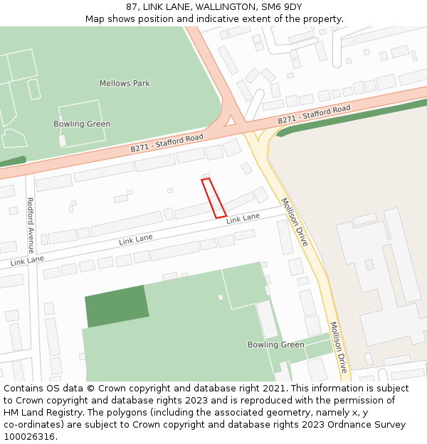87, LINK LANE, WALLINGTON, SM6 9DY: Location map and indicative extent of plot