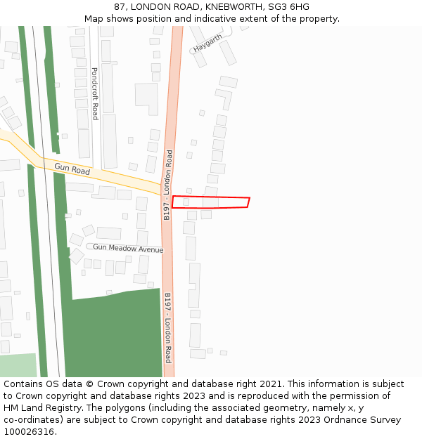 87, LONDON ROAD, KNEBWORTH, SG3 6HG: Location map and indicative extent of plot