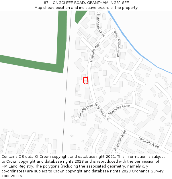 87, LONGCLIFFE ROAD, GRANTHAM, NG31 8EE: Location map and indicative extent of plot