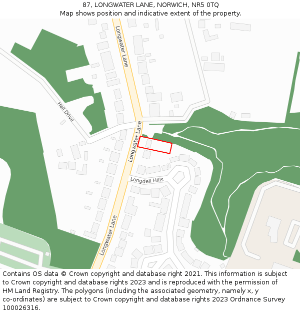 87, LONGWATER LANE, NORWICH, NR5 0TQ: Location map and indicative extent of plot