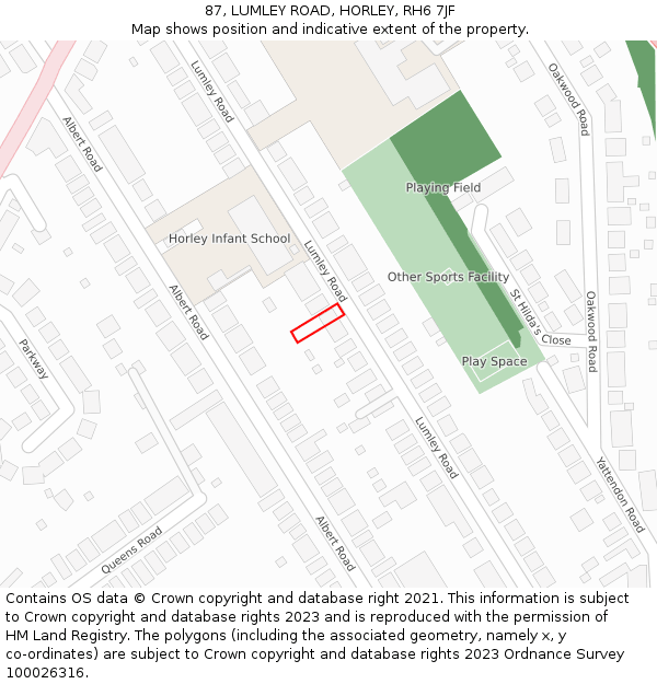 87, LUMLEY ROAD, HORLEY, RH6 7JF: Location map and indicative extent of plot