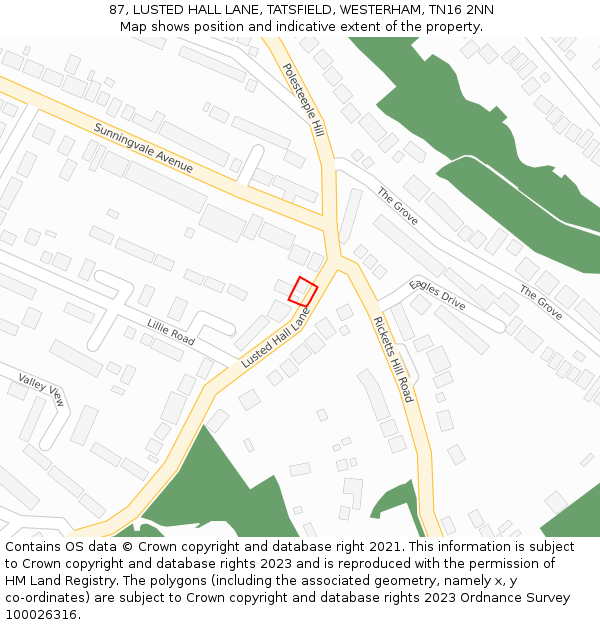 87, LUSTED HALL LANE, TATSFIELD, WESTERHAM, TN16 2NN: Location map and indicative extent of plot