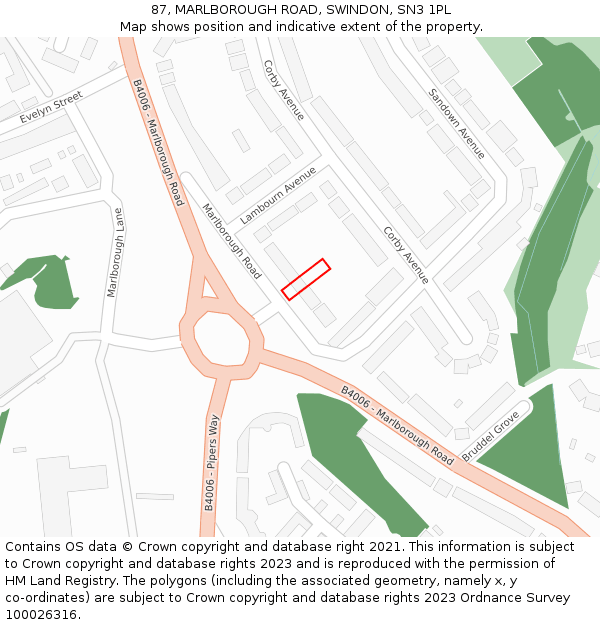 87, MARLBOROUGH ROAD, SWINDON, SN3 1PL: Location map and indicative extent of plot