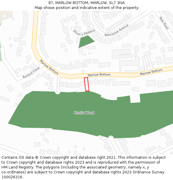 87, MARLOW BOTTOM, MARLOW, SL7 3NA: Location map and indicative extent of plot