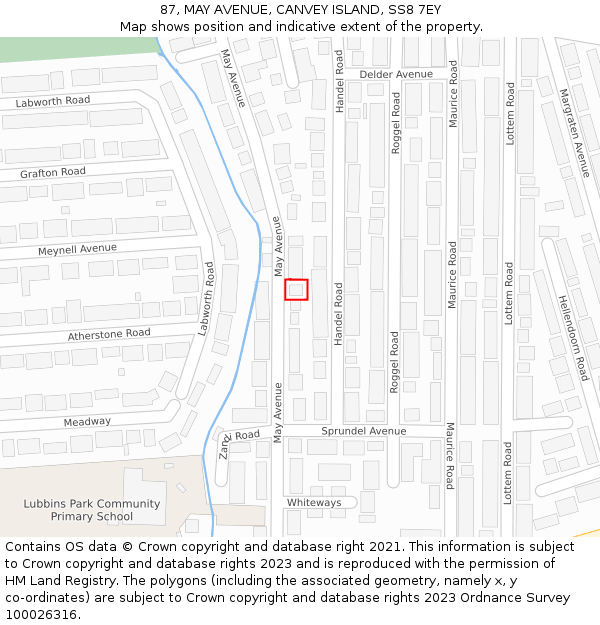 87, MAY AVENUE, CANVEY ISLAND, SS8 7EY: Location map and indicative extent of plot