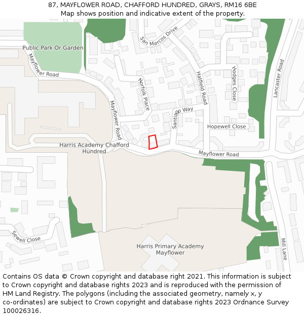 87, MAYFLOWER ROAD, CHAFFORD HUNDRED, GRAYS, RM16 6BE: Location map and indicative extent of plot